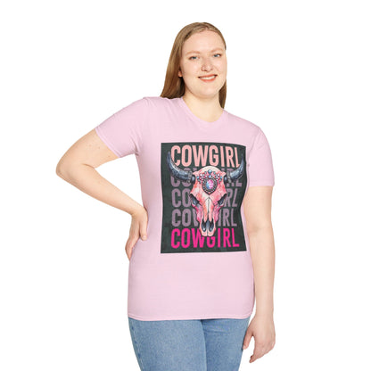Camiseta con estampado de calavera vaquera, estilo western, unisex, estilo bohemio, ideal para vaqueras, ideal para salidas informales.