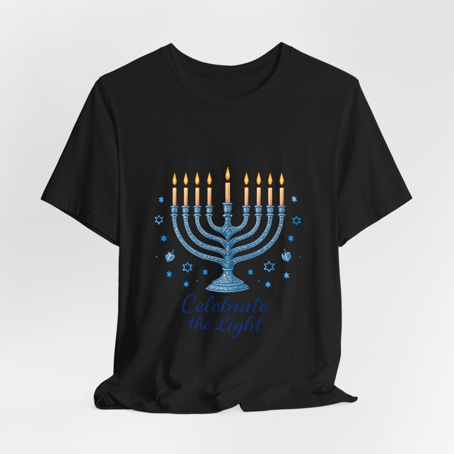 Hanukkah Menorah Tee — "Celebrate the Light" Holiday T‑Shirt