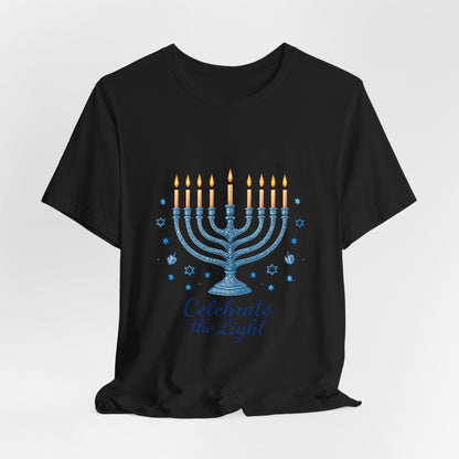 Hanukkah Menorah Tee — "Celebrate the Light" Holiday T‑Shirt