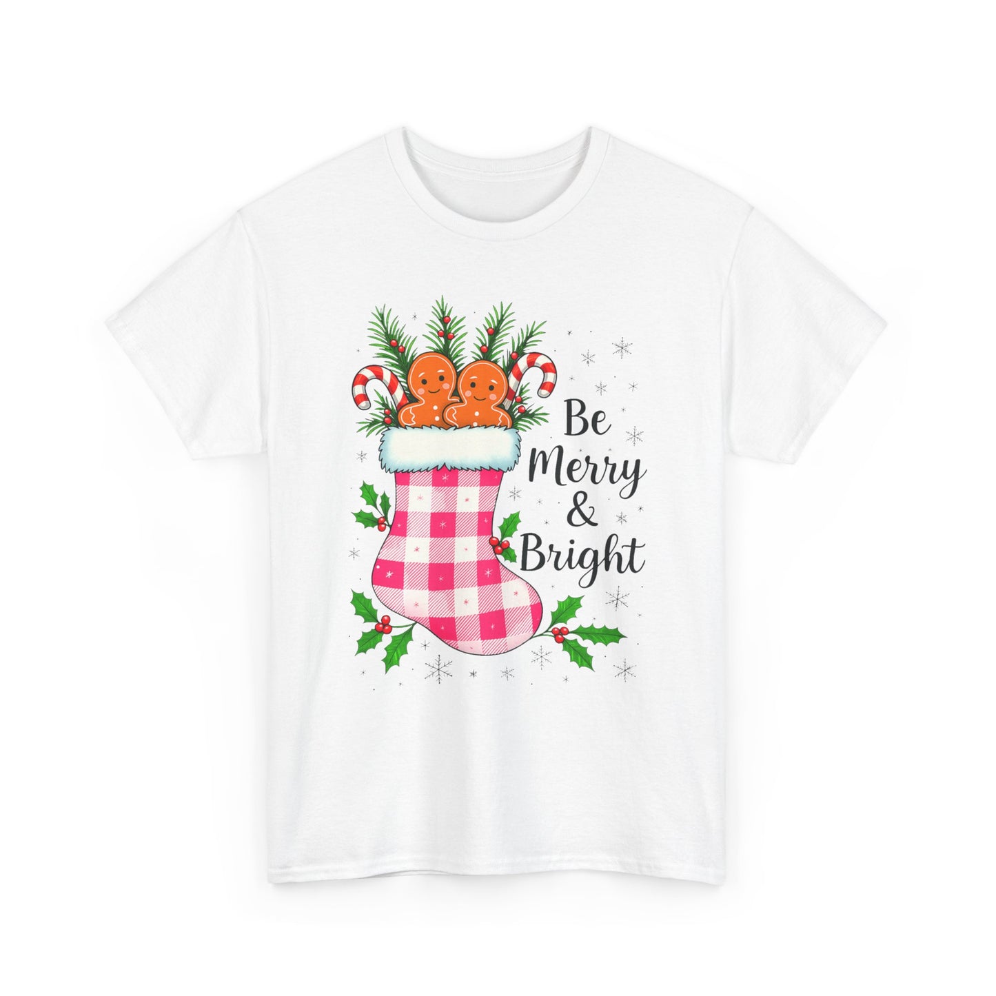 Pink Gingham Stocking Christmas Tee - Be Merry & Bright