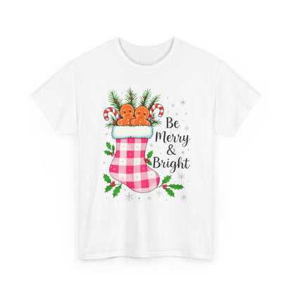 Pink Gingham Stocking Christmas Tee - Be Merry & Bright