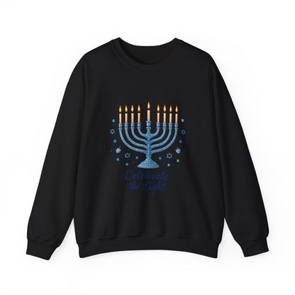 Hanukkah Menorah Sweatshirt - "Celebrate the Light" Holiday Crewneck