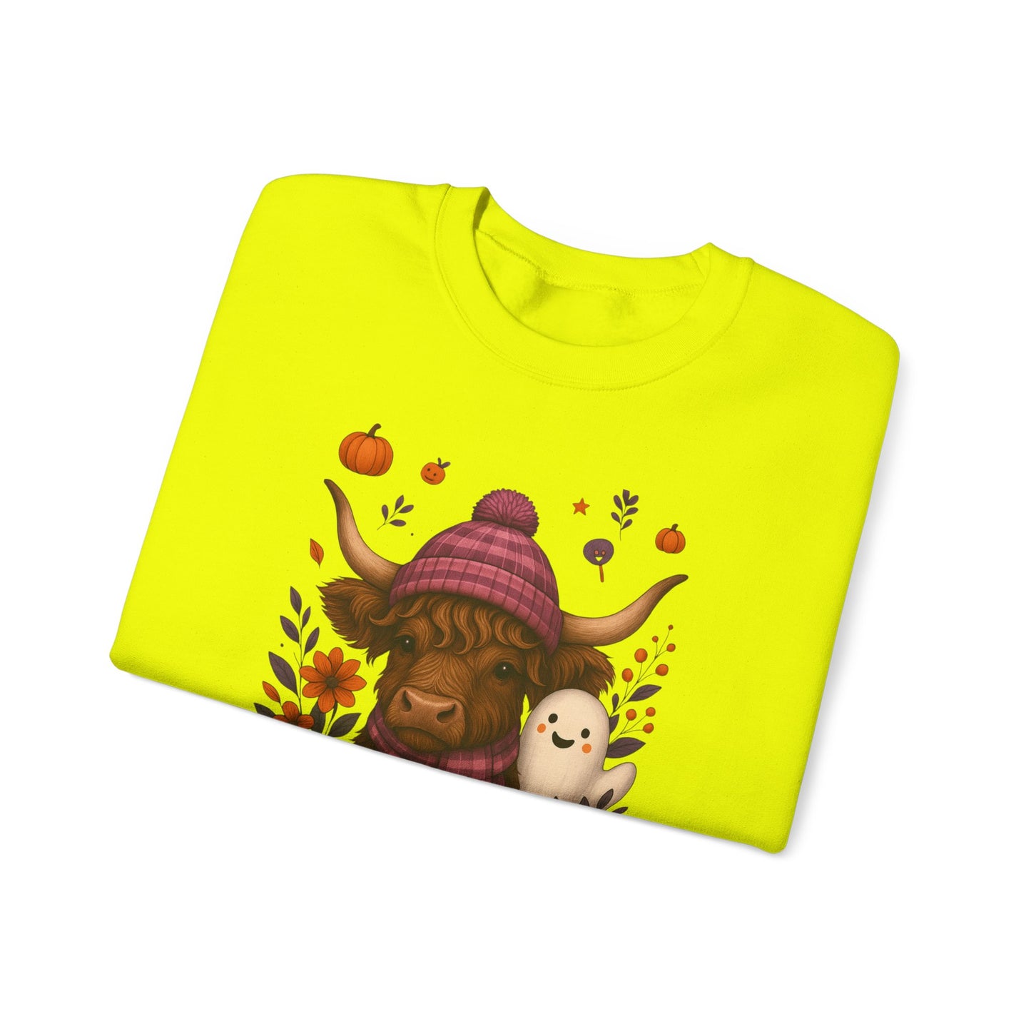 Highland Cow & Ghost Halloween Crewneck Sweatshirt