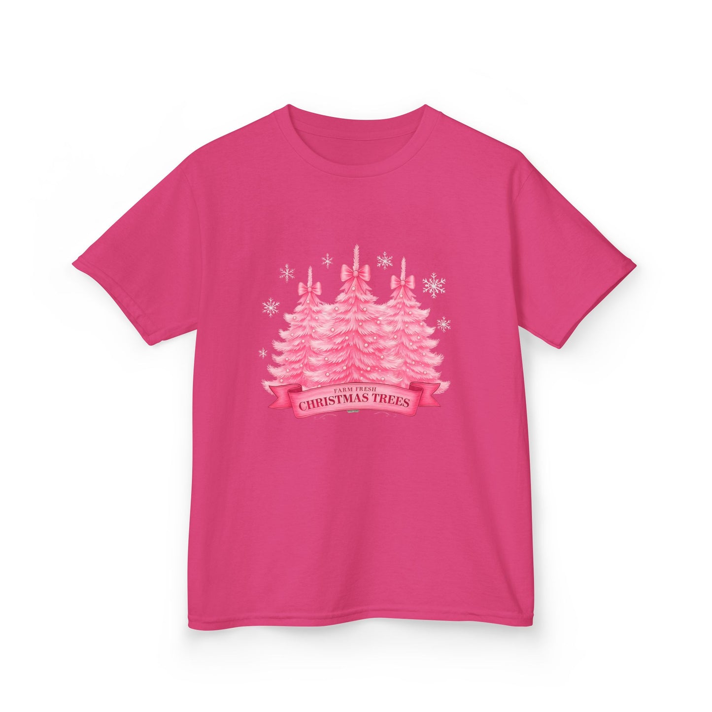 Pink Farm Fresh Christmas Tree Dino Tee - Kids Holiday Shirt