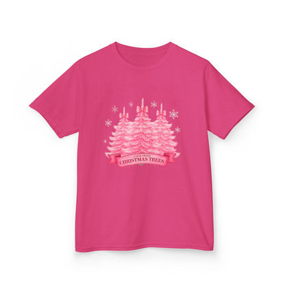 Pink Farm Fresh Christmas Tree Dino Tee - Kids Holiday Shirt
