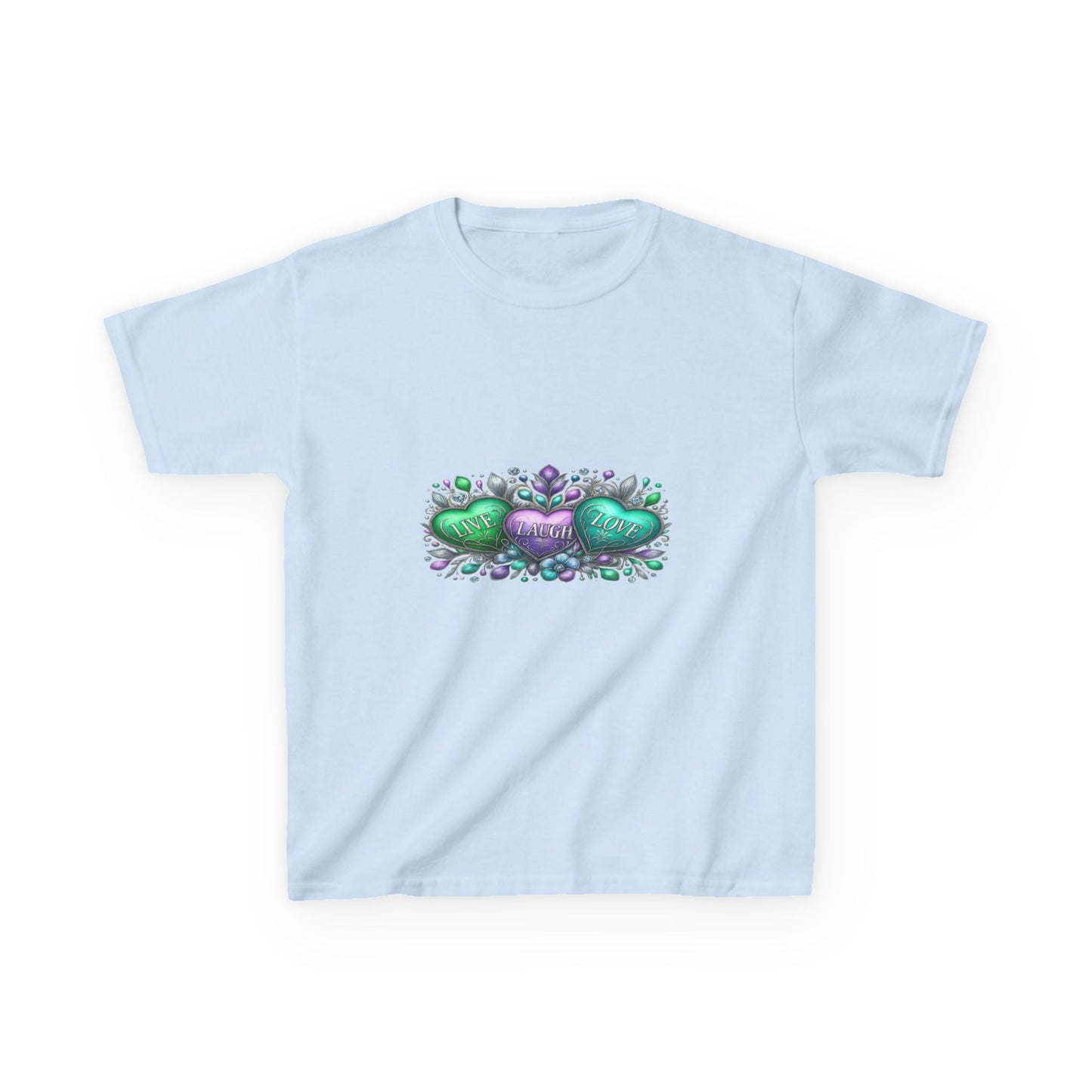 Live Laugh Love Dinosaur Heart Kids Christmas Tee