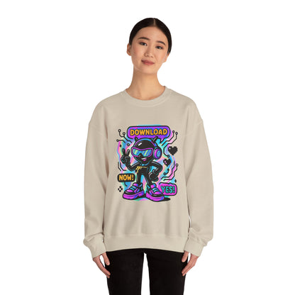 Retro Cyber Alien 'Download Now! Yes!' Crewneck Sweatshirt