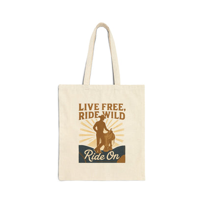Tote Bag — "Live Free, Ride Wild" Motorcycle Rider Canvas Tote