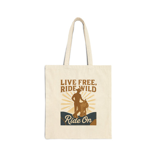 Tote Bag — "Live Free, Ride Wild" Motorcycle Rider Canvas Tote
