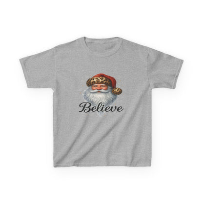 Leopard Print Santa 'Believe' Kids Christmas Tee