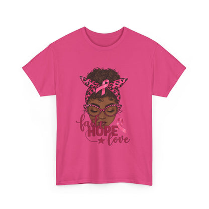 Hope Love Faith Black Woman Pink Ribbon Tee