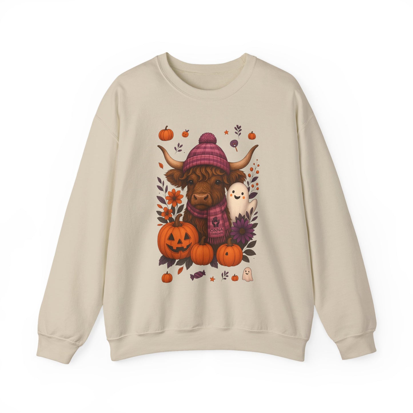 Highland Cow & Ghost Halloween Crewneck Sweatshirt