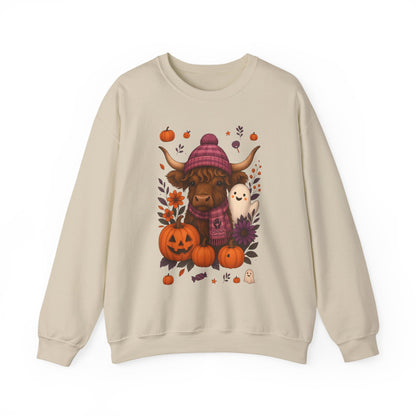 Highland Cow & Ghost Halloween Crewneck Sweatshirt