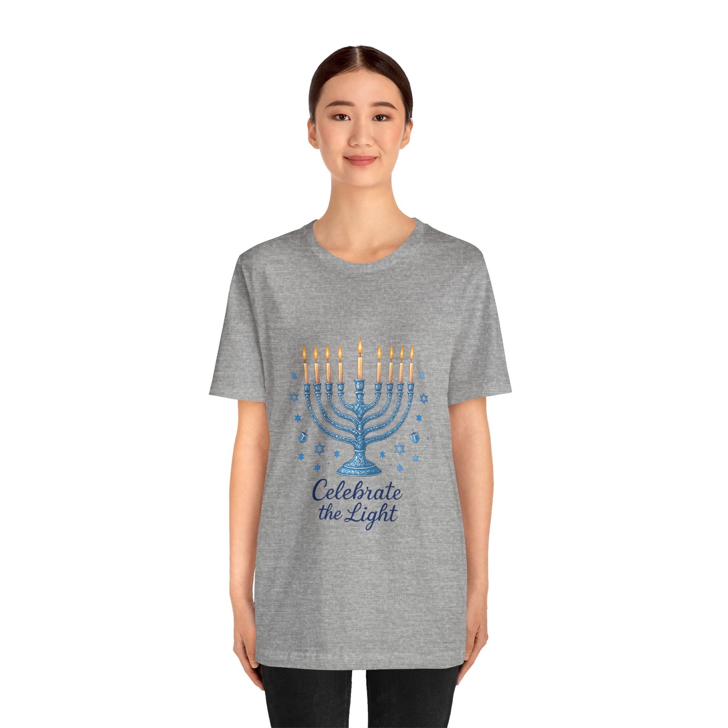 Hanukkah Menorah Tee — "Celebrate the Light" Holiday T‑Shirt