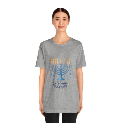 Hanukkah Menorah Tee — "Celebrate the Light" Holiday T‑Shirt