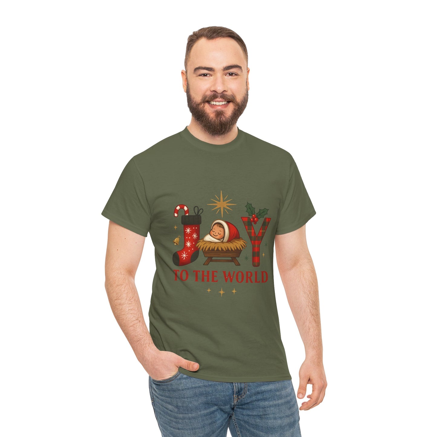 Christmas Joy Unisex Tee with Baby Jesus Illustration