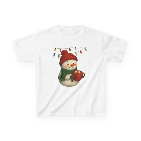 Snowman Dino Hot Chocolate Kids Christmas Tee