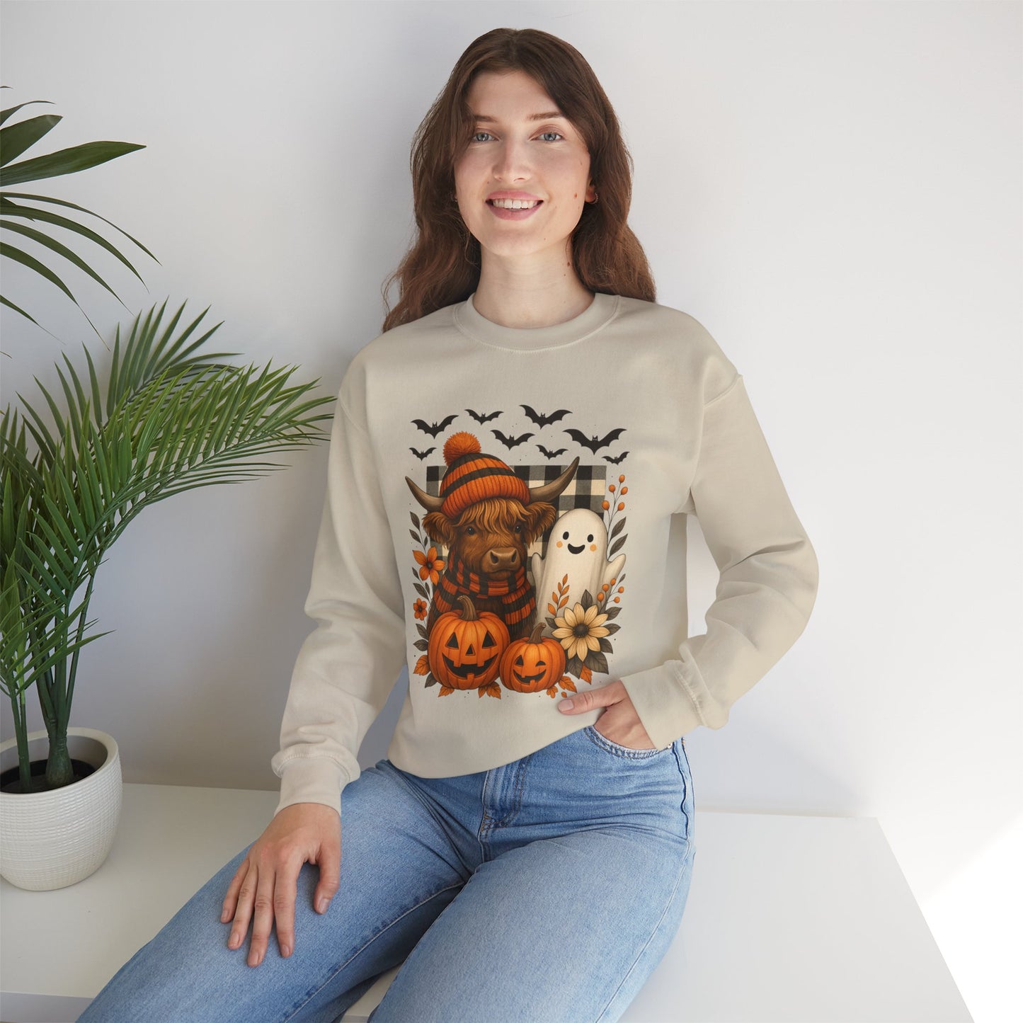 Happy Halloween Cow & Ghost Crewneck Sweatshirt