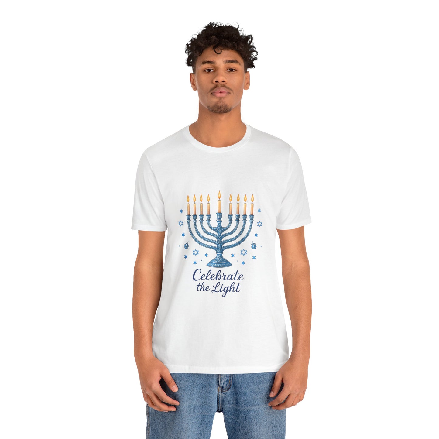 Hanukkah Menorah Tee — "Celebrate the Light" Holiday T‑Shirt