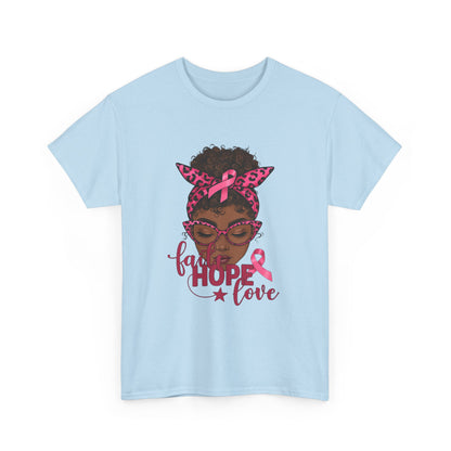 Hope Love Faith Black Woman Pink Ribbon Tee