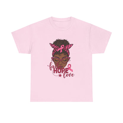 Hope Love Faith Black Woman Pink Ribbon Tee