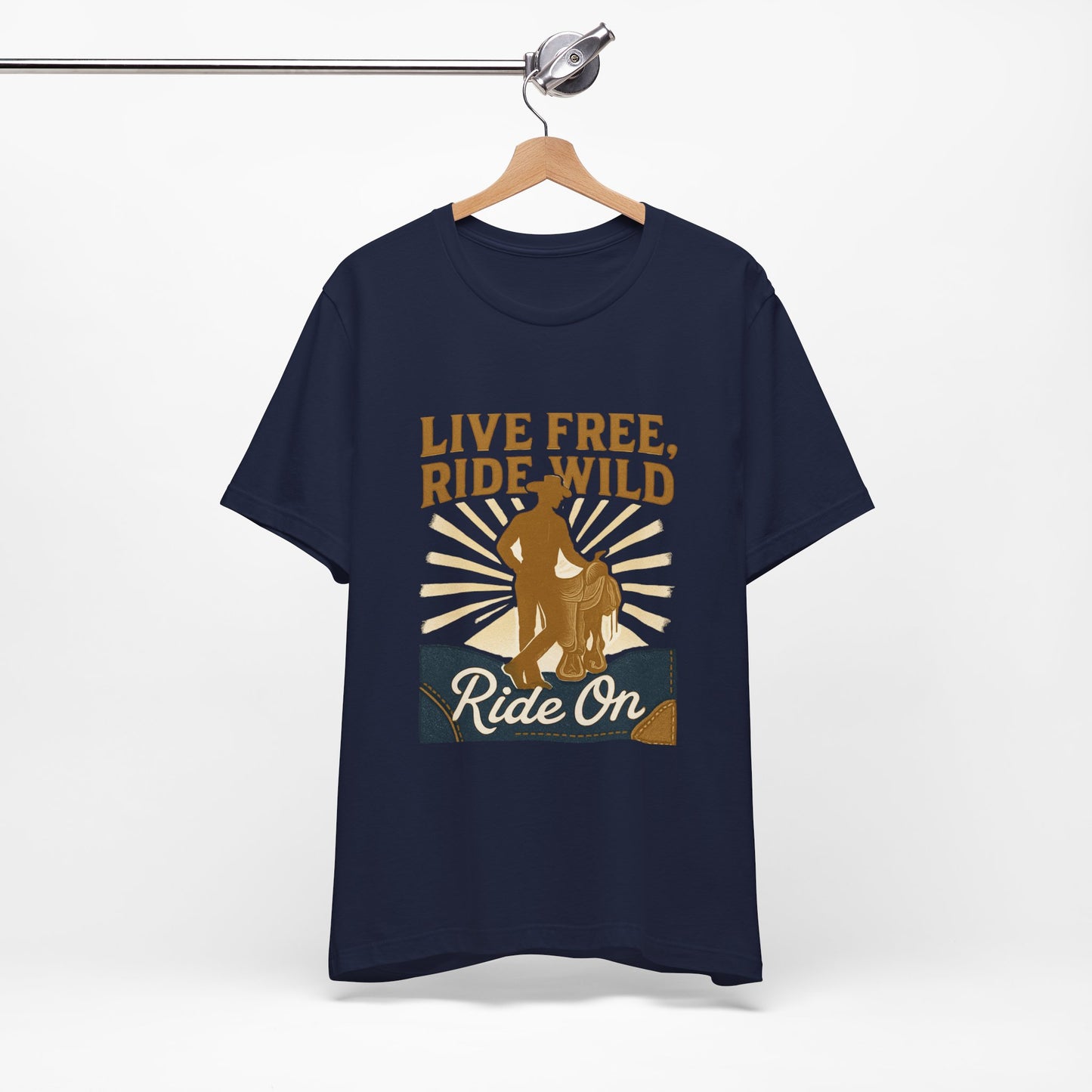 Live Free, Ride Wild Cowboy T‑Shirt — 'Ride On' Western Rodeo Graphic Tee