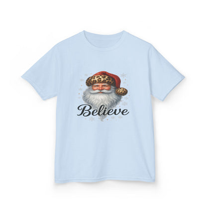Leopard Print Santa 'Believe' Kids Christmas Tee