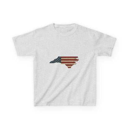 NC Flag Dinosaur Christmas Tee - Kids Holiday Shirt