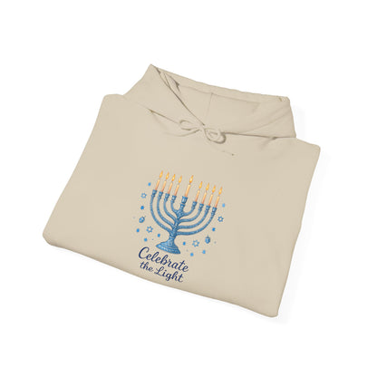 Hanukkah Menorah Hoodie - "Celebrate the Light" Holiday Sweatshirt