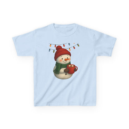 Snowman Dino Hot Chocolate Kids Christmas Tee