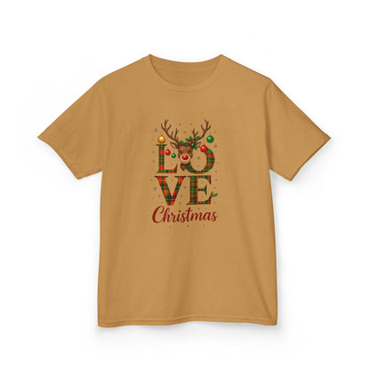 LOVE Christmas Reindeer Kids Tee - Holiday Dinosaur