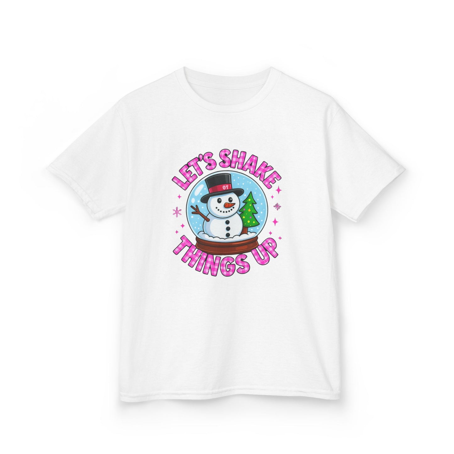 Shake Things Up! Snowman & Dino Christmas Kids Tee