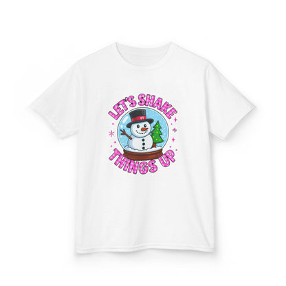 Shake Things Up! Snowman & Dino Christmas Kids Tee
