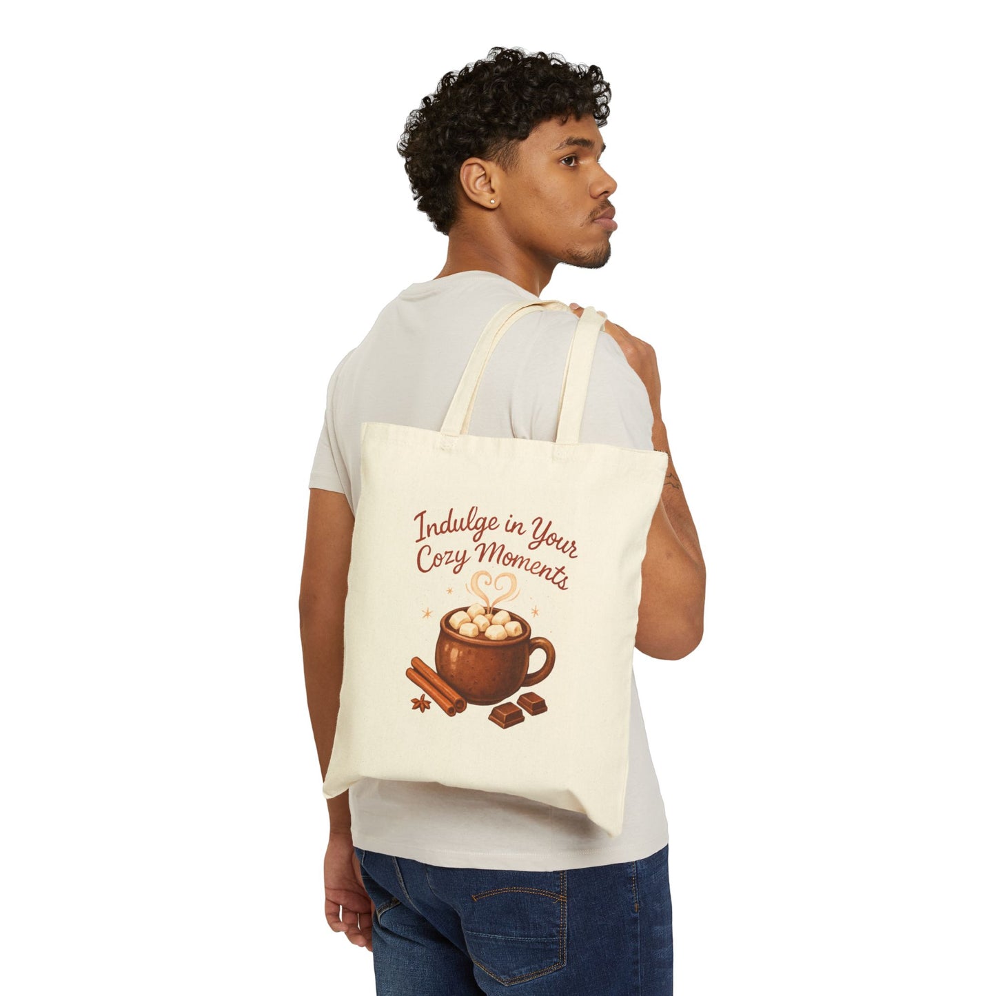 Cozy Moments Tote Bag — 'Indulge in Your Cozy Moments' Hot Cocoa Canvas Tote