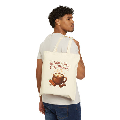Cozy Moments Tote Bag — 'Indulge in Your Cozy Moments' Hot Cocoa Canvas Tote