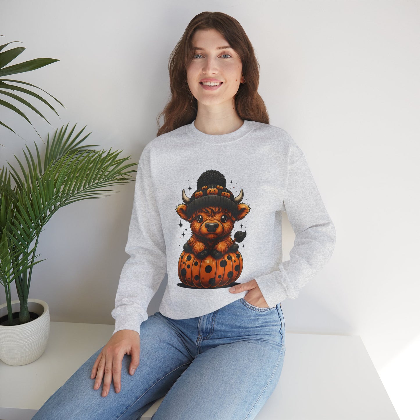 Halloween Cow Calf in Pumpkin Crewneck Sweatshirt