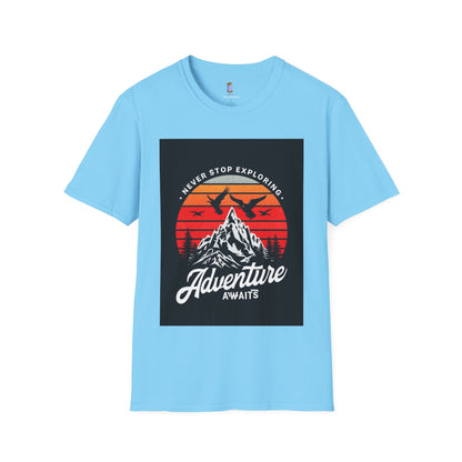 Adventure Awaits T-Shirt | Unisex Softstyle Tee | Perfect for Travel Lovers, Outdoor Adventures, Camping, Nature Gifts, Explore