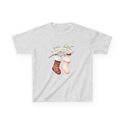 Dino Stocking Christmas Tee - Kids Holiday Shirt