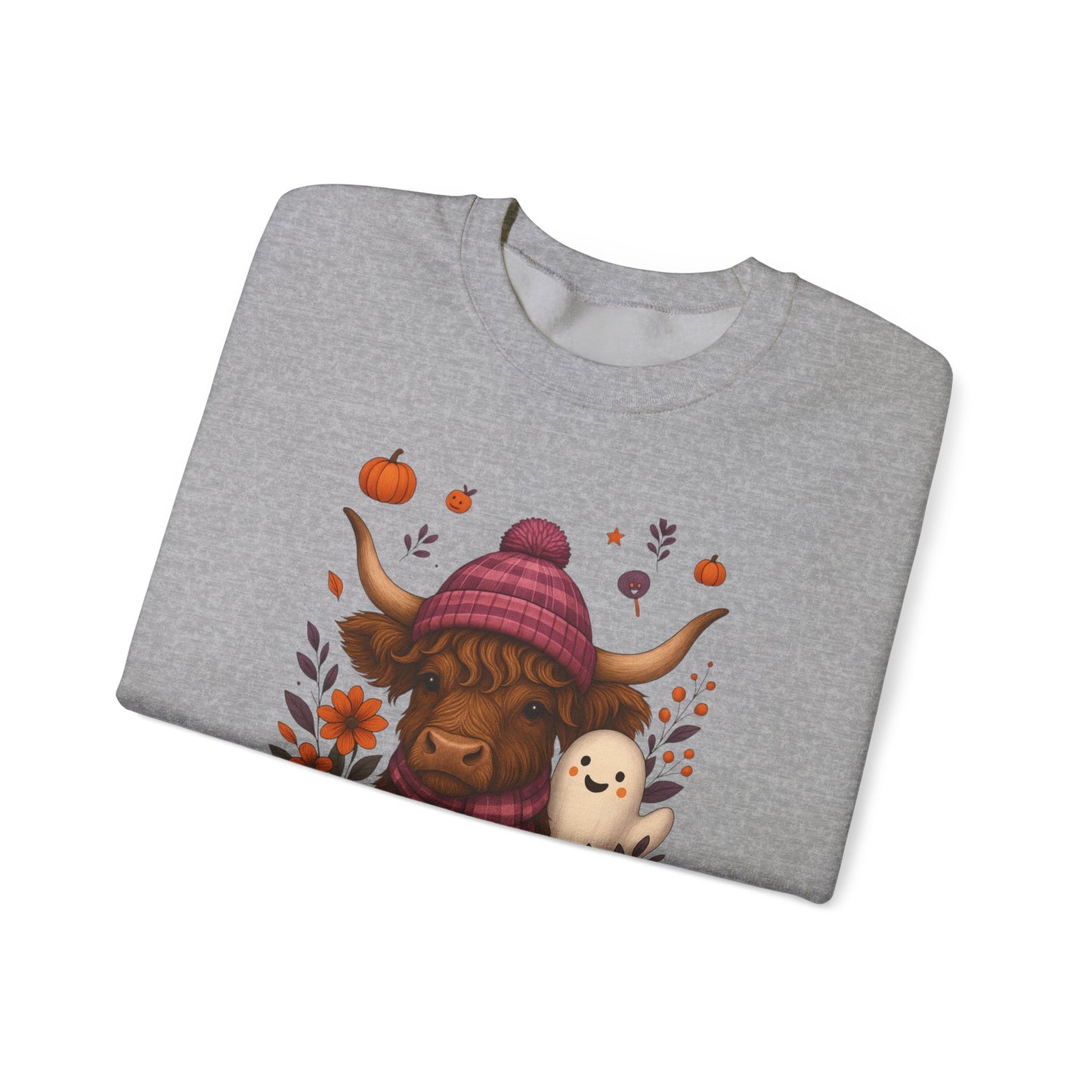 Highland Cow & Ghost Halloween Crewneck Sweatshirt