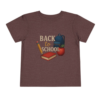 Toddler Tee Back to School Shirt with Backpack, Apple, Pencil, and Book Design