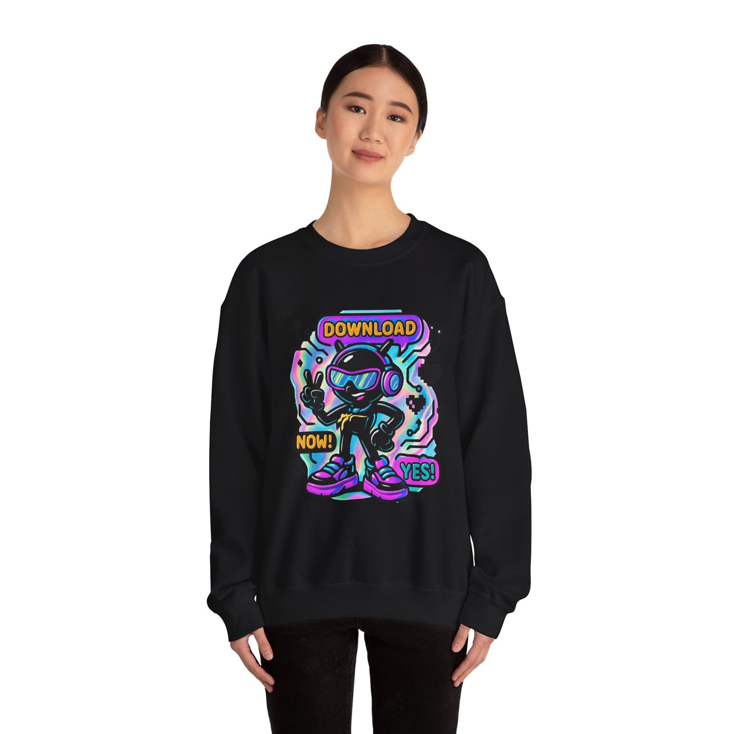 Retro Cyber Alien 'Download Now! Yes!' Crewneck Sweatshirt