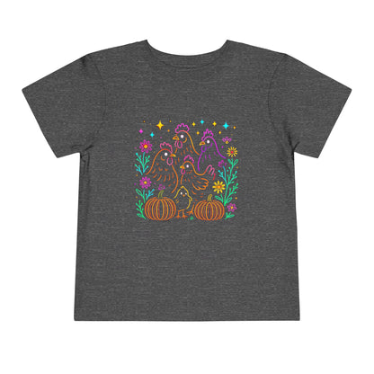 Toddler Halloween Tee - Playful Chickens & Pumpkins Design