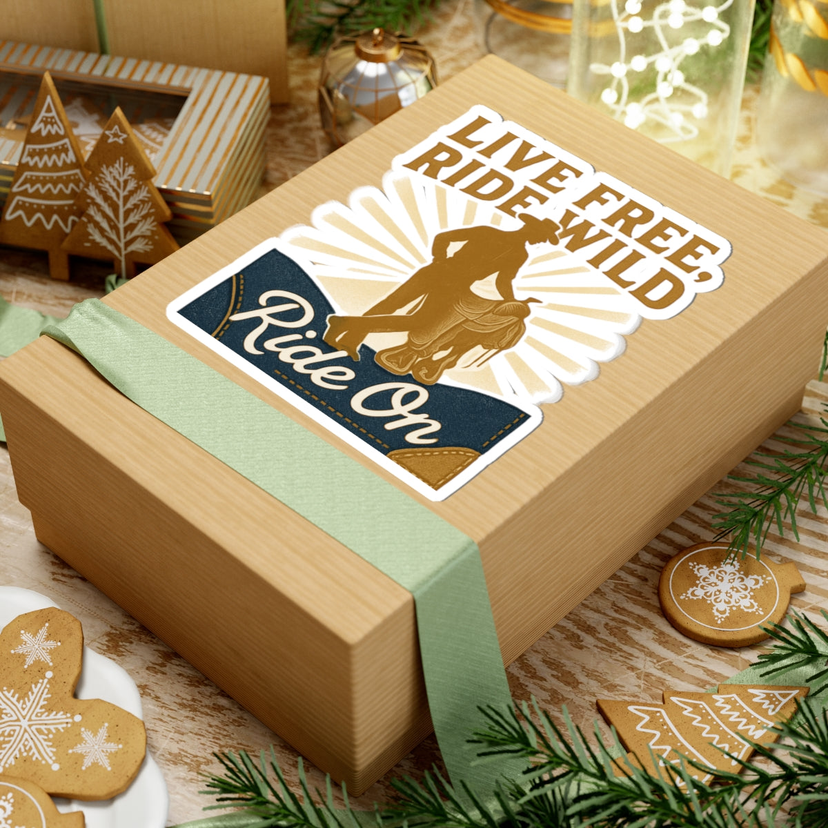 Ride On Cowboy Sticker — "Live Free, Ride Wild" Kiss-Cut Vinyl Sticker