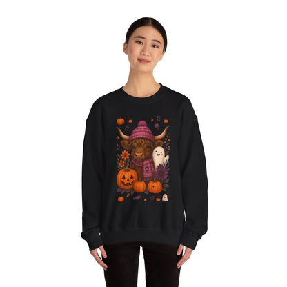 Highland Cow & Ghost Halloween Crewneck Sweatshirt