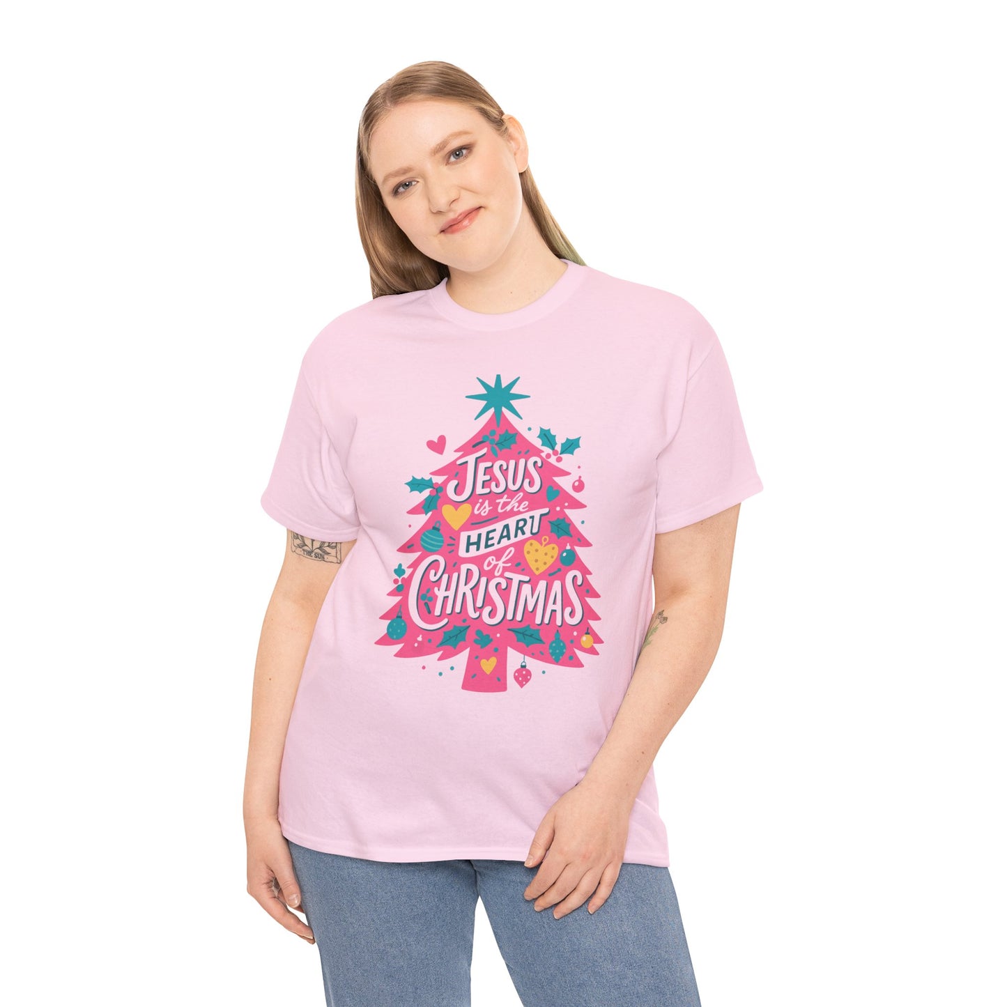 Jesus is the Heart of Christmas Pink Tree Tee