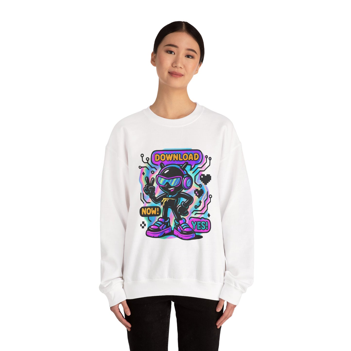 Retro Cyber Alien 'Download Now! Yes!' Crewneck Sweatshirt