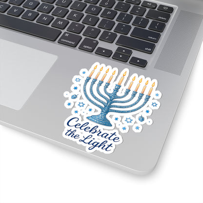 Hanukkah Menorah Sticker — "Celebrate the Light" Kiss-Cut Sticker