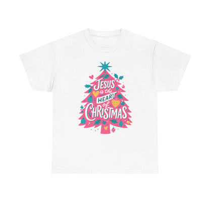 Jesus is the Heart of Christmas Pink Tree Tee