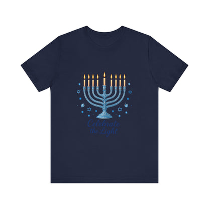 Hanukkah Menorah Tee — "Celebrate the Light" Holiday T‑Shirt