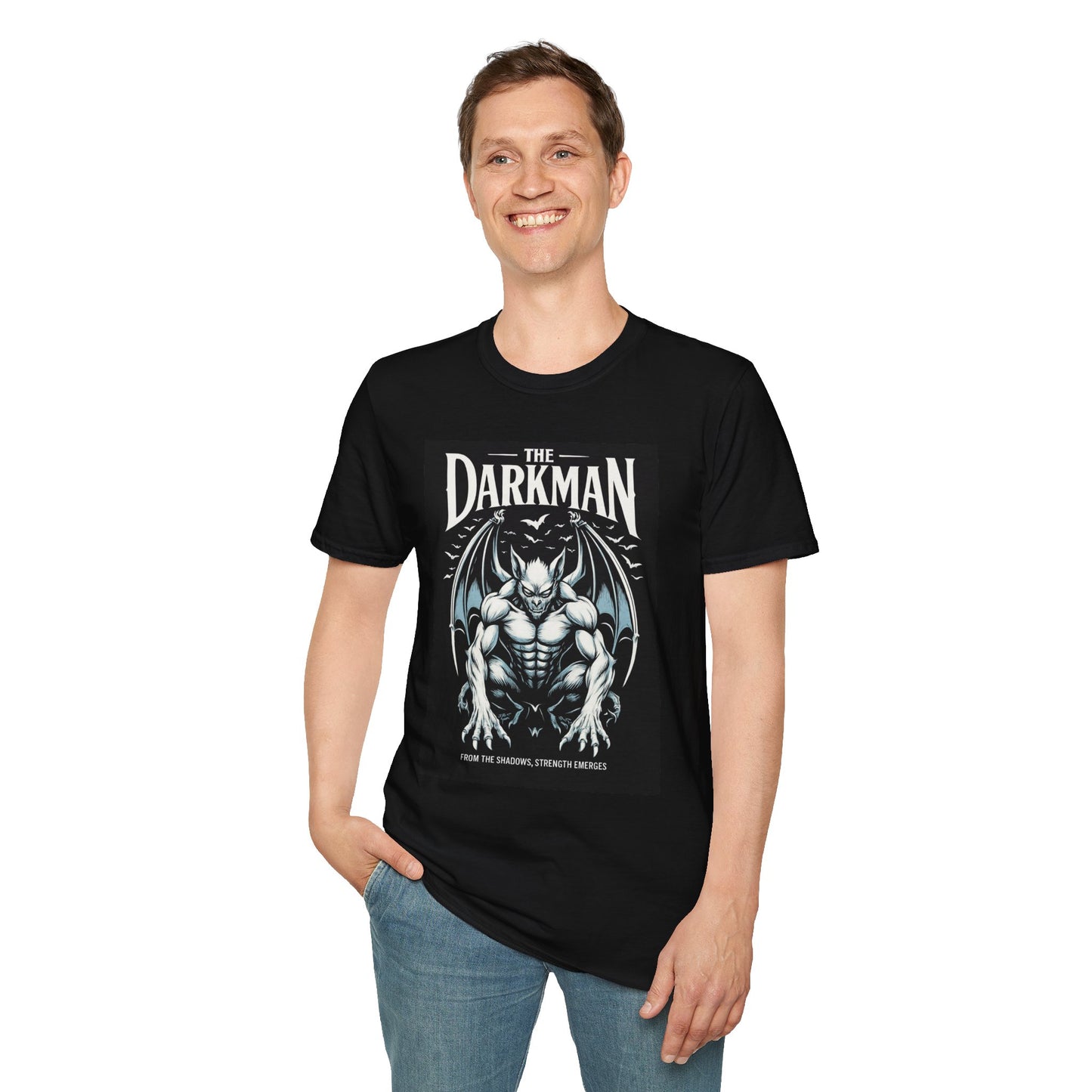 Darkman Graphic T-Shirt, Unisex Softstyle Tee, Edgy Apparel, Casual Wear, Halloween Costume, Gift for Him/Her